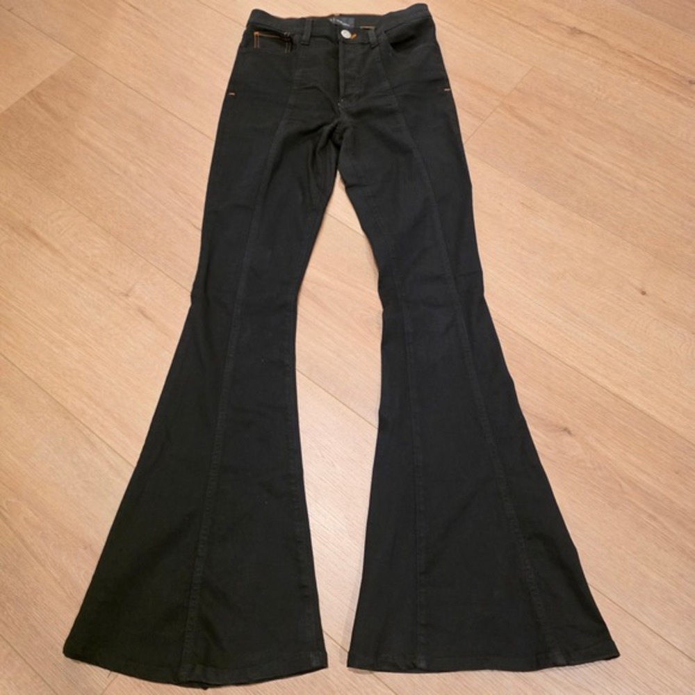 3x1 Mimi Cuttrell High Rise Extreme Flare Jeans Tar Black Button Fly Size 27‎